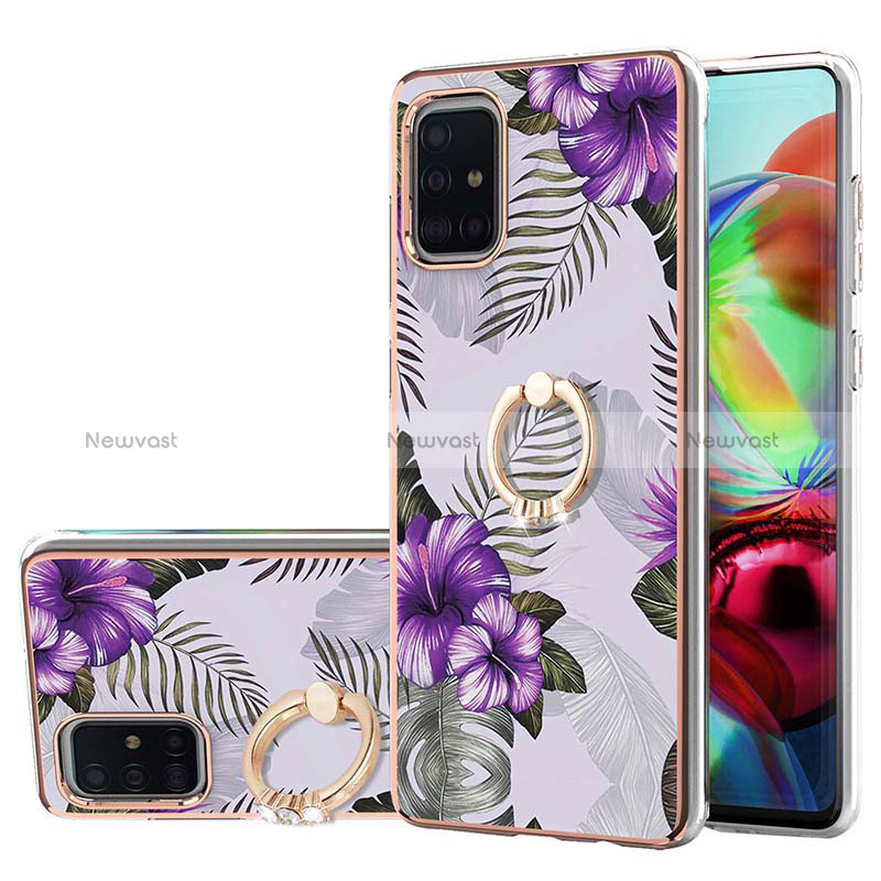 Silicone Candy Rubber Gel Fashionable Pattern Soft Case Cover with Finger Ring Stand Y03B for Samsung Galaxy A71 5G Purple