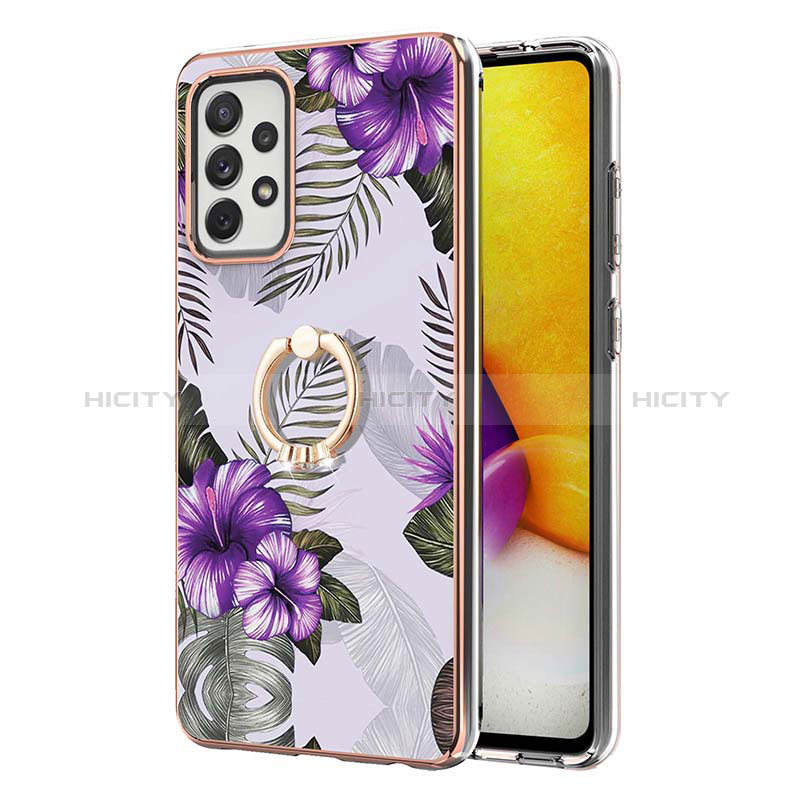Silicone Candy Rubber Gel Fashionable Pattern Soft Case Cover with Finger Ring Stand Y03B for Samsung Galaxy A72 5G