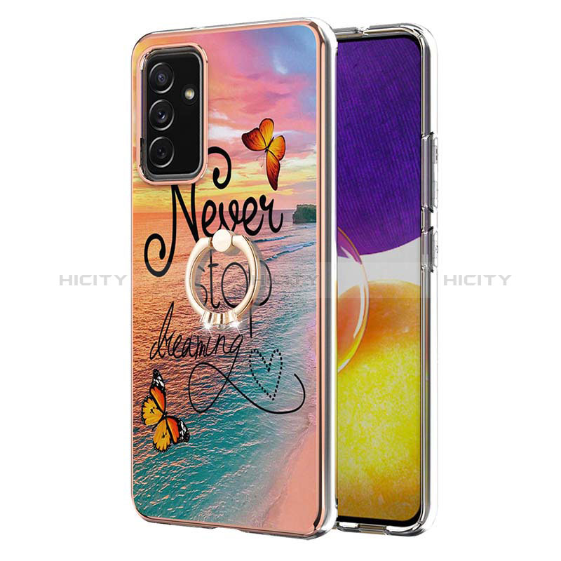 Silicone Candy Rubber Gel Fashionable Pattern Soft Case Cover with Finger Ring Stand Y03B for Samsung Galaxy A82 5G