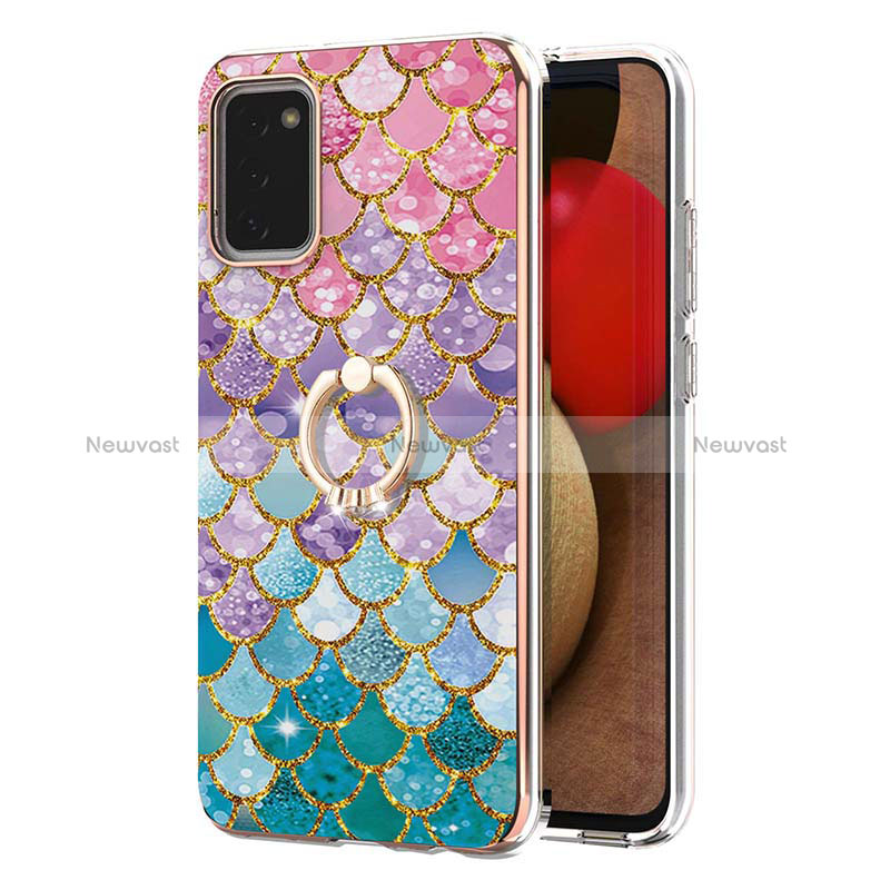 Silicone Candy Rubber Gel Fashionable Pattern Soft Case Cover with Finger Ring Stand Y03B for Samsung Galaxy M02s