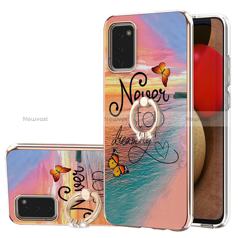 Silicone Candy Rubber Gel Fashionable Pattern Soft Case Cover with Finger Ring Stand Y03B for Samsung Galaxy M02s Mixed