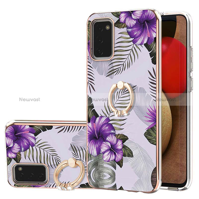 Silicone Candy Rubber Gel Fashionable Pattern Soft Case Cover with Finger Ring Stand Y03B for Samsung Galaxy M02s Purple