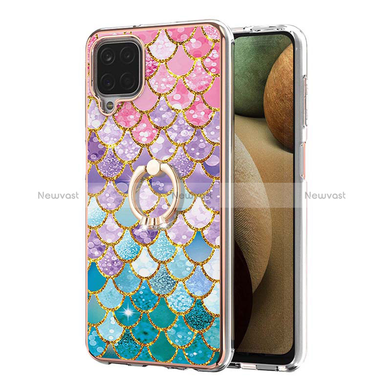 Silicone Candy Rubber Gel Fashionable Pattern Soft Case Cover with Finger Ring Stand Y03B for Samsung Galaxy M12