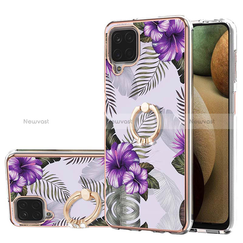 Silicone Candy Rubber Gel Fashionable Pattern Soft Case Cover with Finger Ring Stand Y03B for Samsung Galaxy M12 Purple