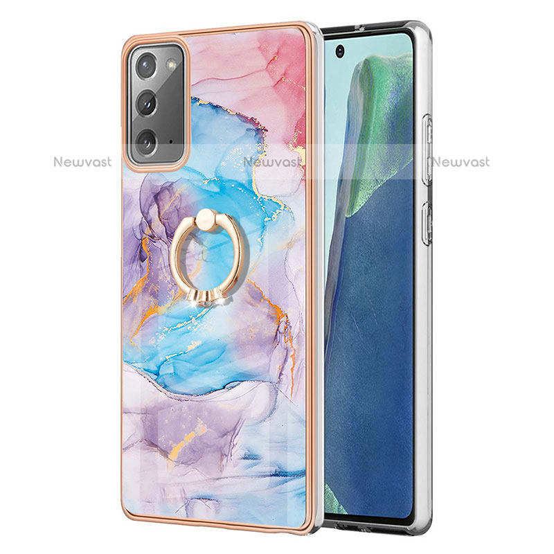 Silicone Candy Rubber Gel Fashionable Pattern Soft Case Cover with Finger Ring Stand Y03B for Samsung Galaxy Note 20 5G Blue