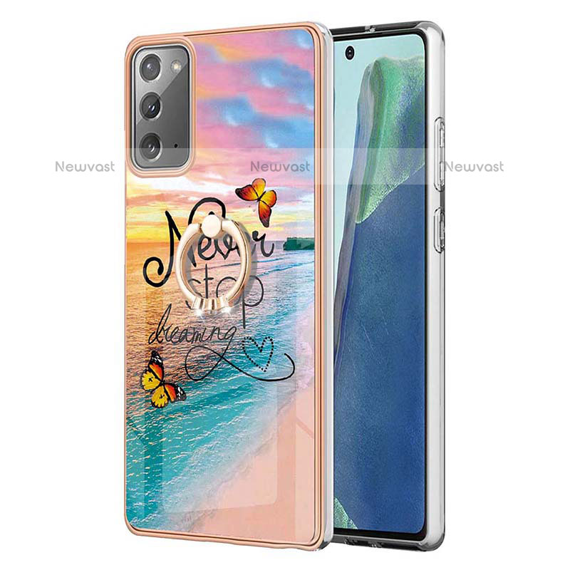 Silicone Candy Rubber Gel Fashionable Pattern Soft Case Cover with Finger Ring Stand Y03B for Samsung Galaxy Note 20 5G Mixed