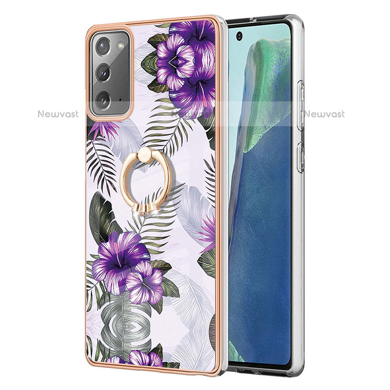 Silicone Candy Rubber Gel Fashionable Pattern Soft Case Cover with Finger Ring Stand Y03B for Samsung Galaxy Note 20 5G Purple
