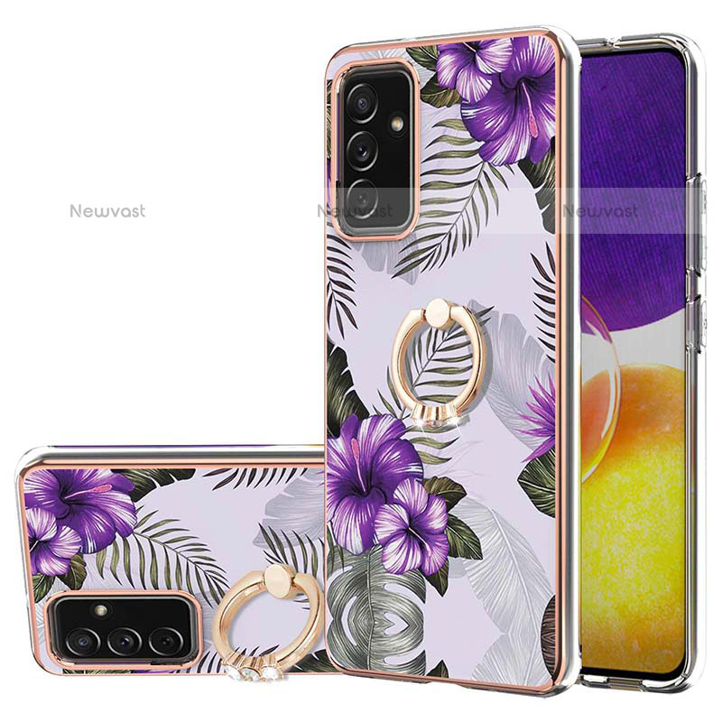 Silicone Candy Rubber Gel Fashionable Pattern Soft Case Cover with Finger Ring Stand Y03B for Samsung Galaxy Quantum2 5G Purple