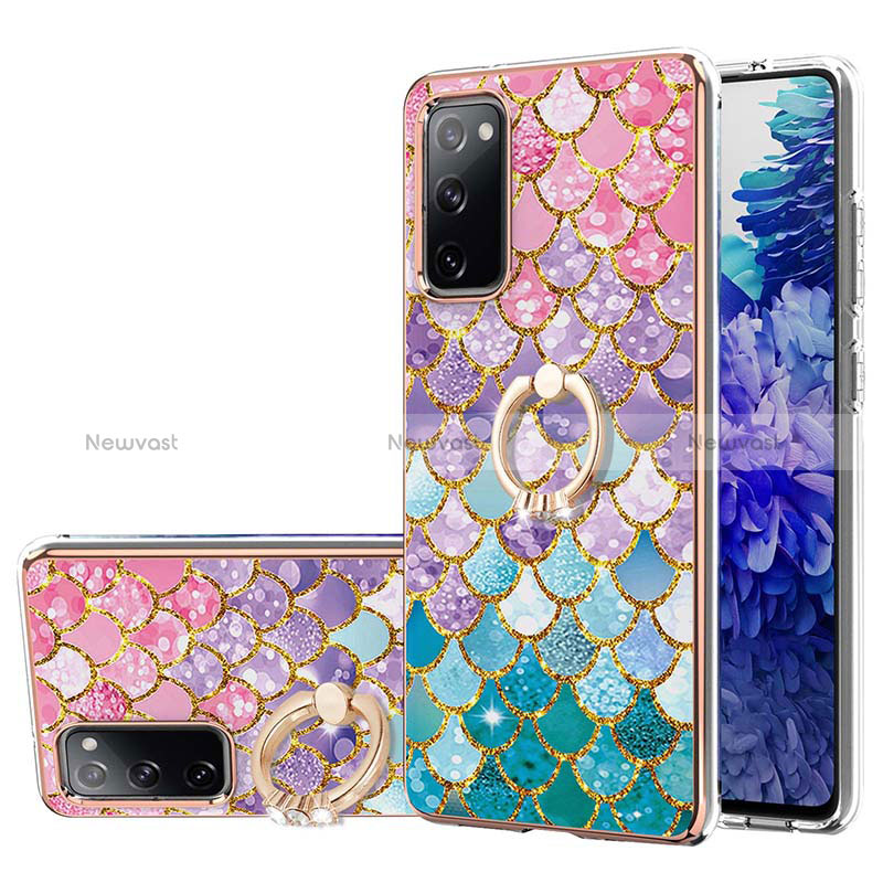Silicone Candy Rubber Gel Fashionable Pattern Soft Case Cover with Finger Ring Stand Y03B for Samsung Galaxy S20 FE (2022) 5G Colorful