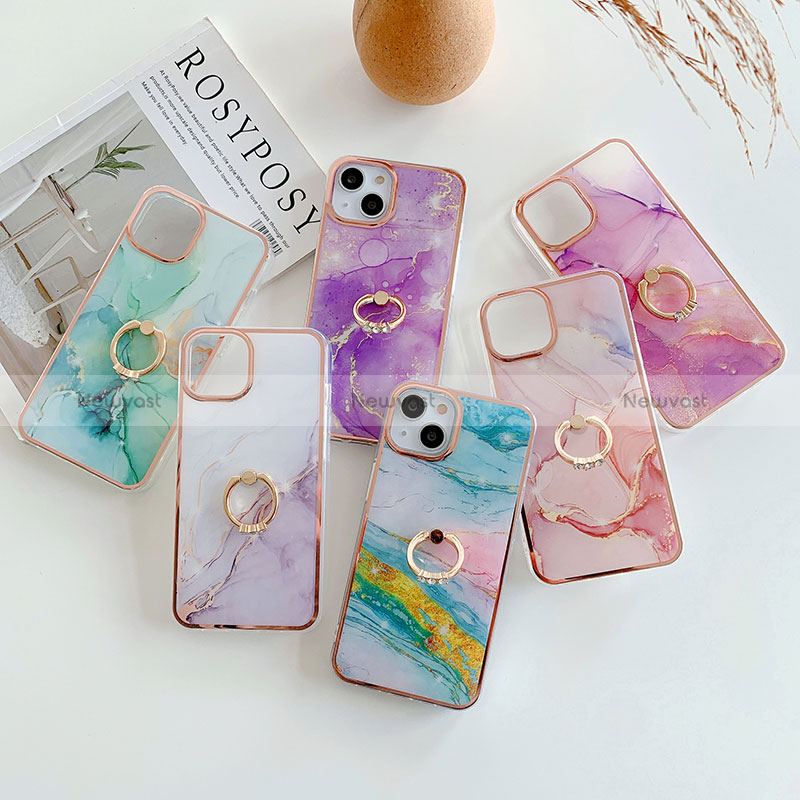 Silicone Candy Rubber Gel Fashionable Pattern Soft Case Cover with Finger Ring Stand Y05B for Apple iPhone 13