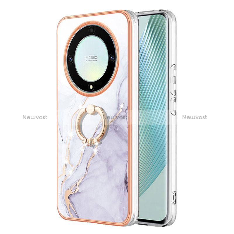 Silicone Candy Rubber Gel Fashionable Pattern Soft Case Cover with Finger Ring Stand Y05B for Huawei Honor Magic5 Lite 5G White