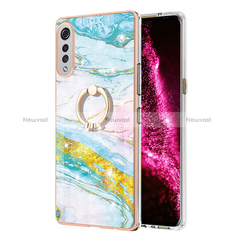 Silicone Candy Rubber Gel Fashionable Pattern Soft Case Cover with Finger Ring Stand Y05B for LG Velvet 5G