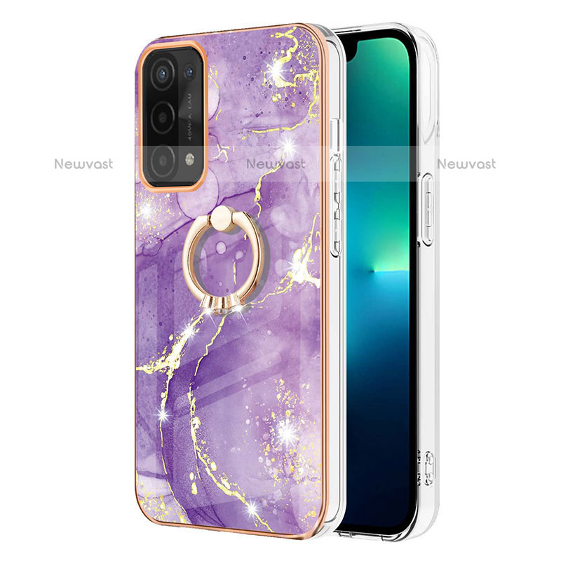 Silicone Candy Rubber Gel Fashionable Pattern Soft Case Cover with Finger Ring Stand Y05B for OnePlus Nord N200 5G Purple
