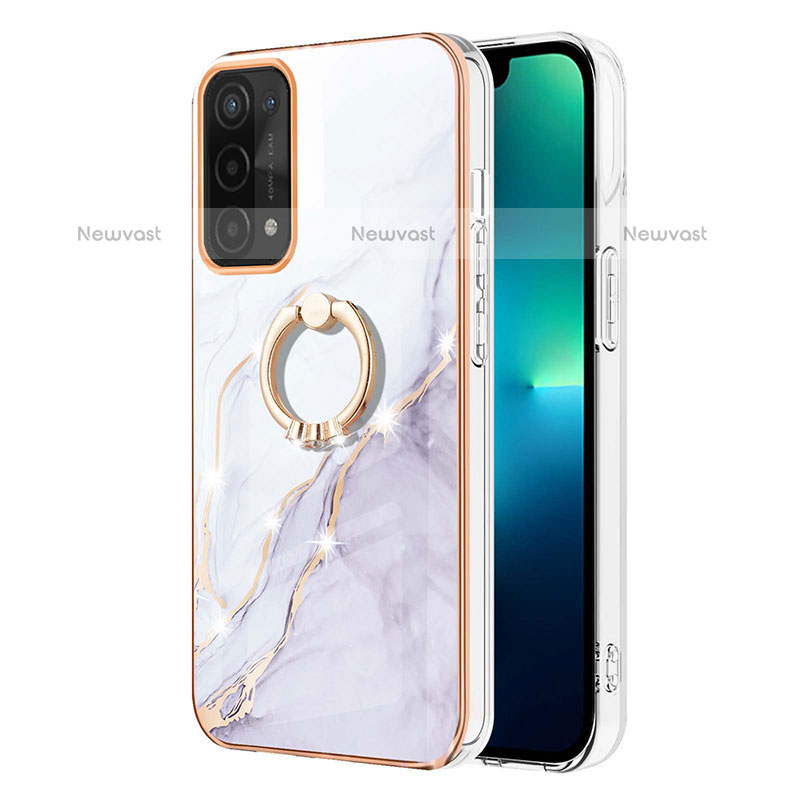Silicone Candy Rubber Gel Fashionable Pattern Soft Case Cover with Finger Ring Stand Y05B for OnePlus Nord N200 5G White