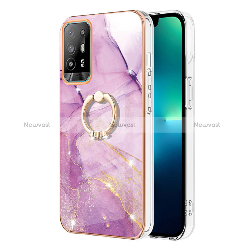 Silicone Candy Rubber Gel Fashionable Pattern Soft Case Cover with Finger Ring Stand Y05B for Oppo Reno5 Z 5G Clove Purple