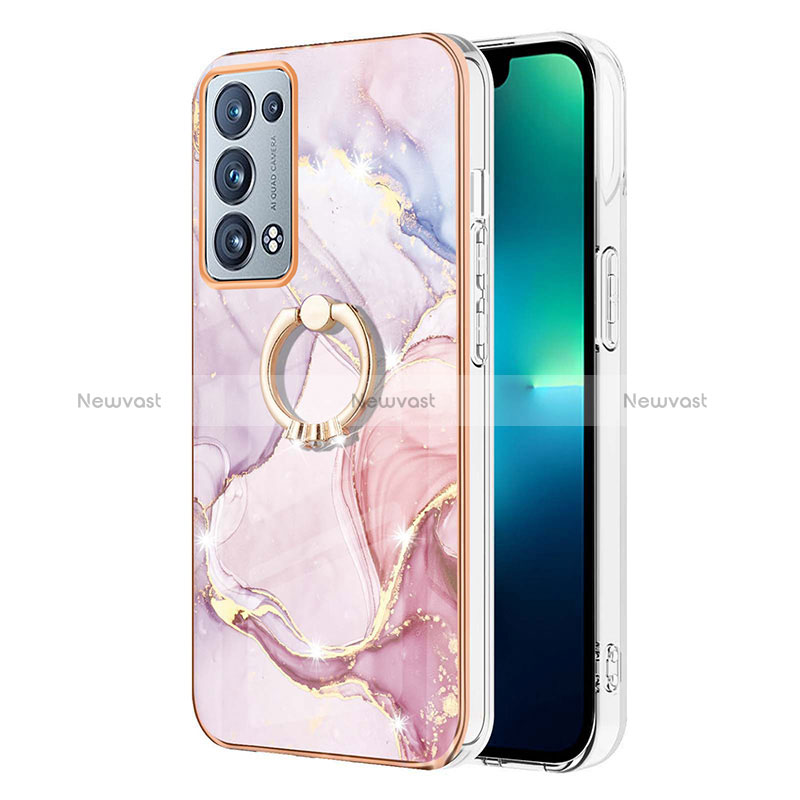 Silicone Candy Rubber Gel Fashionable Pattern Soft Case Cover with Finger Ring Stand Y05B for Oppo Reno6 Pro 5G