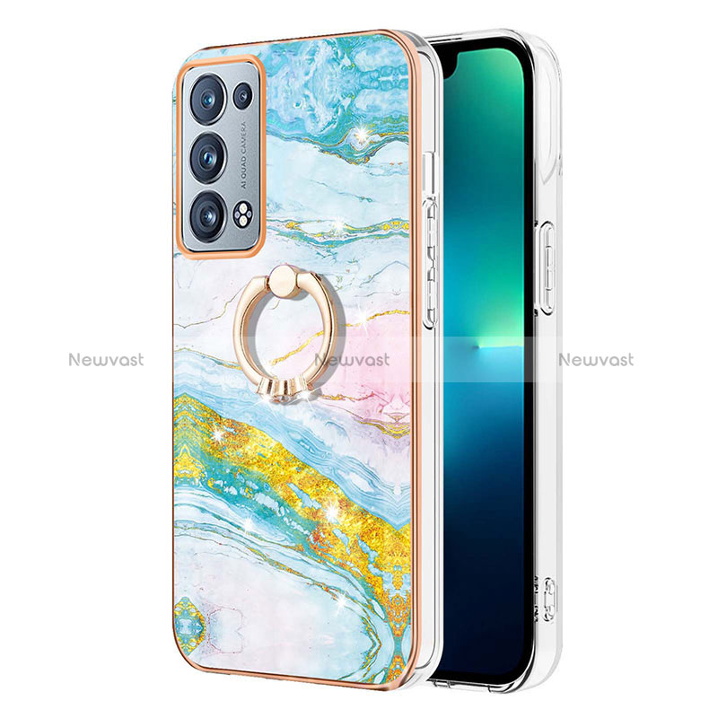 Silicone Candy Rubber Gel Fashionable Pattern Soft Case Cover with Finger Ring Stand Y05B for Oppo Reno6 Pro+ Plus 5G Colorful