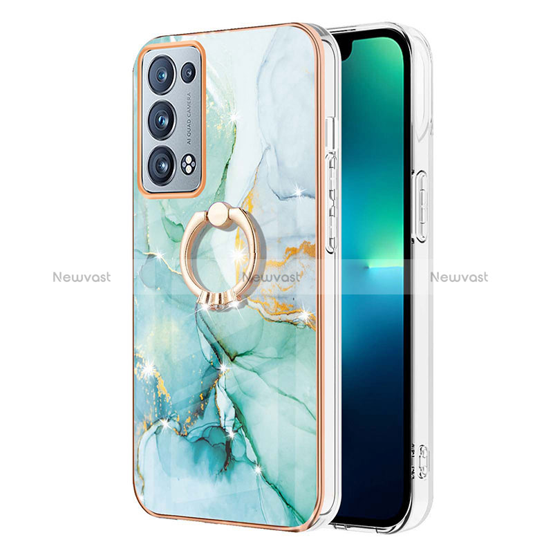 Silicone Candy Rubber Gel Fashionable Pattern Soft Case Cover with Finger Ring Stand Y05B for Oppo Reno6 Pro+ Plus 5G Green