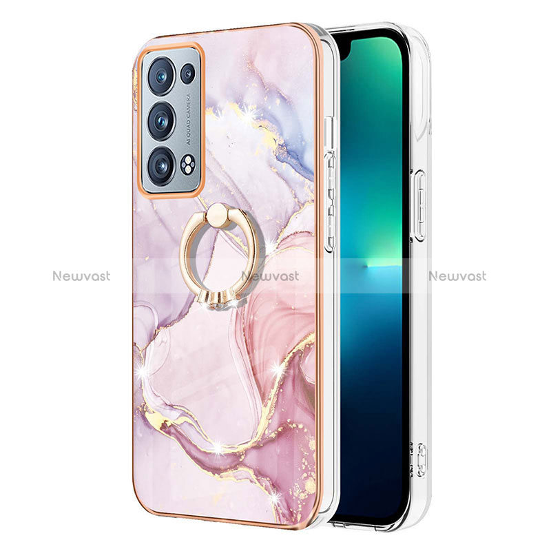 Silicone Candy Rubber Gel Fashionable Pattern Soft Case Cover with Finger Ring Stand Y05B for Oppo Reno6 Pro+ Plus 5G Pink