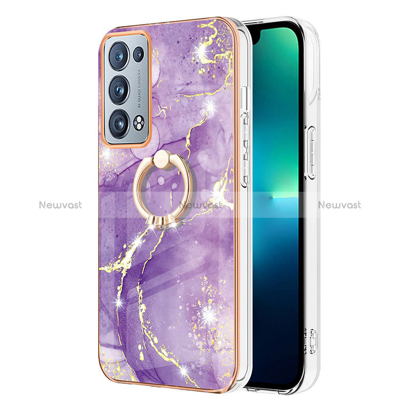 Silicone Candy Rubber Gel Fashionable Pattern Soft Case Cover with Finger Ring Stand Y05B for Oppo Reno6 Pro+ Plus 5G Purple