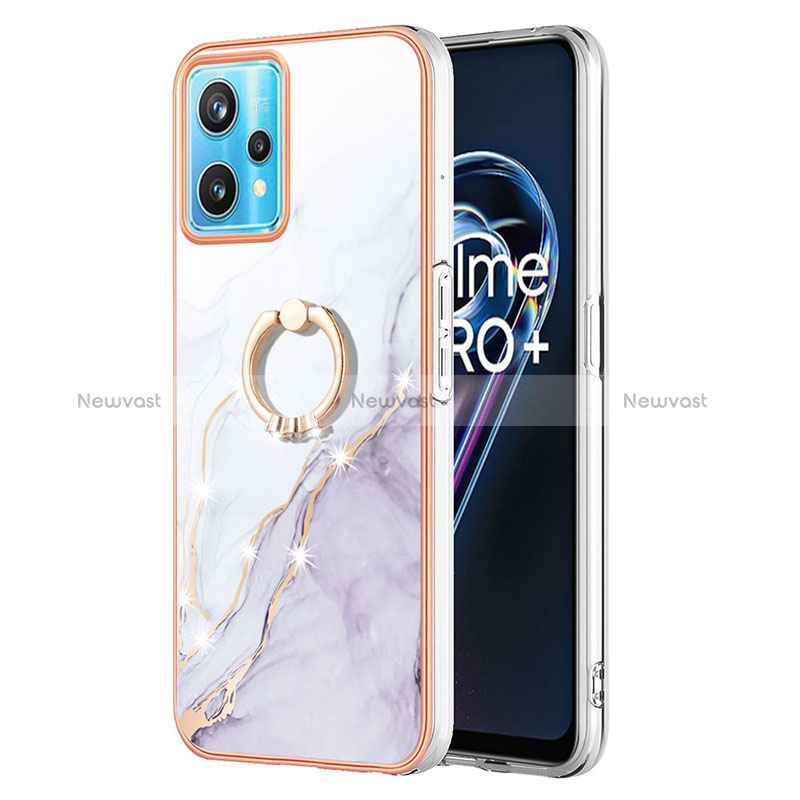 Silicone Candy Rubber Gel Fashionable Pattern Soft Case Cover with Finger Ring Stand Y05B for Realme 9 Pro 5G White