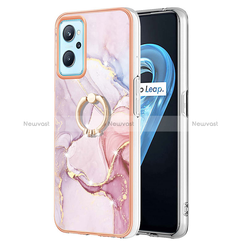 Silicone Candy Rubber Gel Fashionable Pattern Soft Case Cover with Finger Ring Stand Y05B for Realme 9i 4G Pink