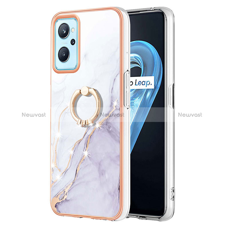 Silicone Candy Rubber Gel Fashionable Pattern Soft Case Cover with Finger Ring Stand Y05B for Realme 9i 4G White
