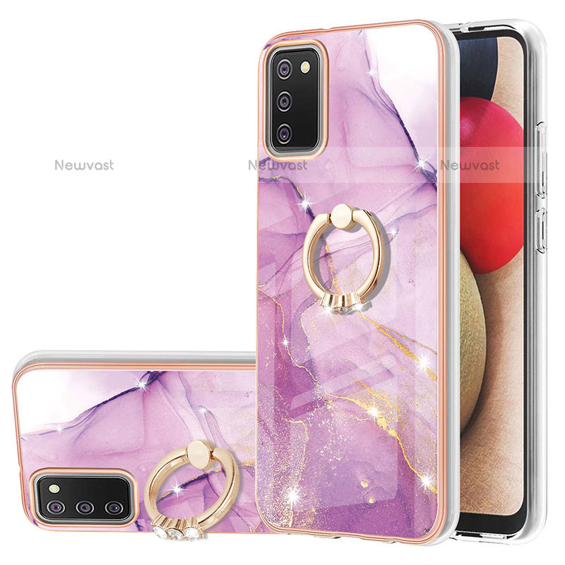 Silicone Candy Rubber Gel Fashionable Pattern Soft Case Cover with Finger Ring Stand Y05B for Samsung Galaxy A02s Clove Purple