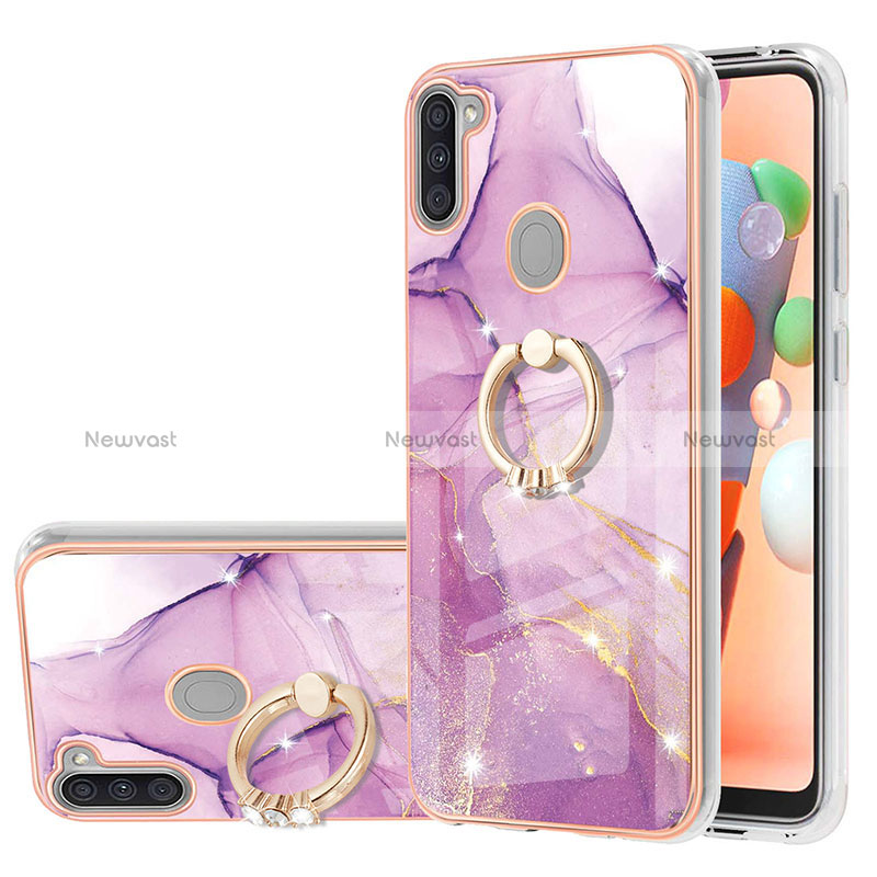 Silicone Candy Rubber Gel Fashionable Pattern Soft Case Cover with Finger Ring Stand Y05B for Samsung Galaxy A11 Clove Purple