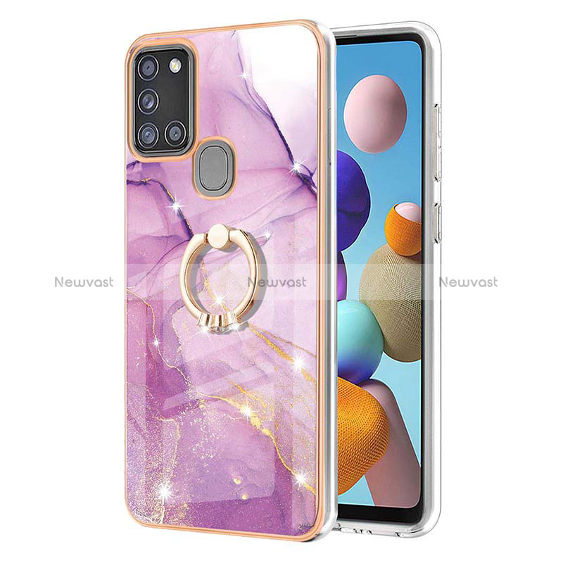 Silicone Candy Rubber Gel Fashionable Pattern Soft Case Cover with Finger Ring Stand Y05B for Samsung Galaxy A21s