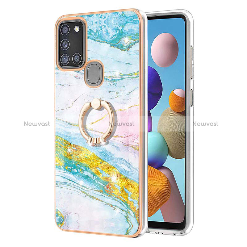 Silicone Candy Rubber Gel Fashionable Pattern Soft Case Cover with Finger Ring Stand Y05B for Samsung Galaxy A21s