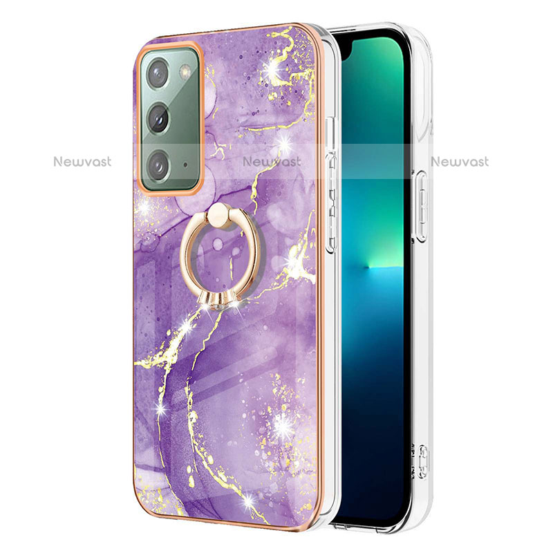 Silicone Candy Rubber Gel Fashionable Pattern Soft Case Cover with Finger Ring Stand Y05B for Samsung Galaxy Note 20 5G