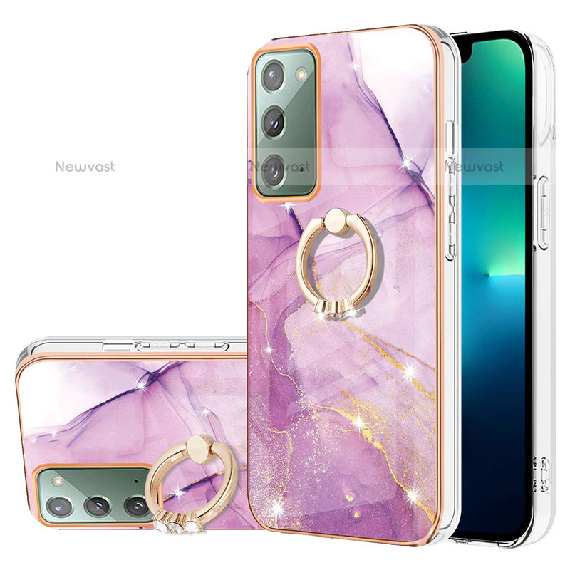 Silicone Candy Rubber Gel Fashionable Pattern Soft Case Cover with Finger Ring Stand Y05B for Samsung Galaxy Note 20 5G Clove Purple
