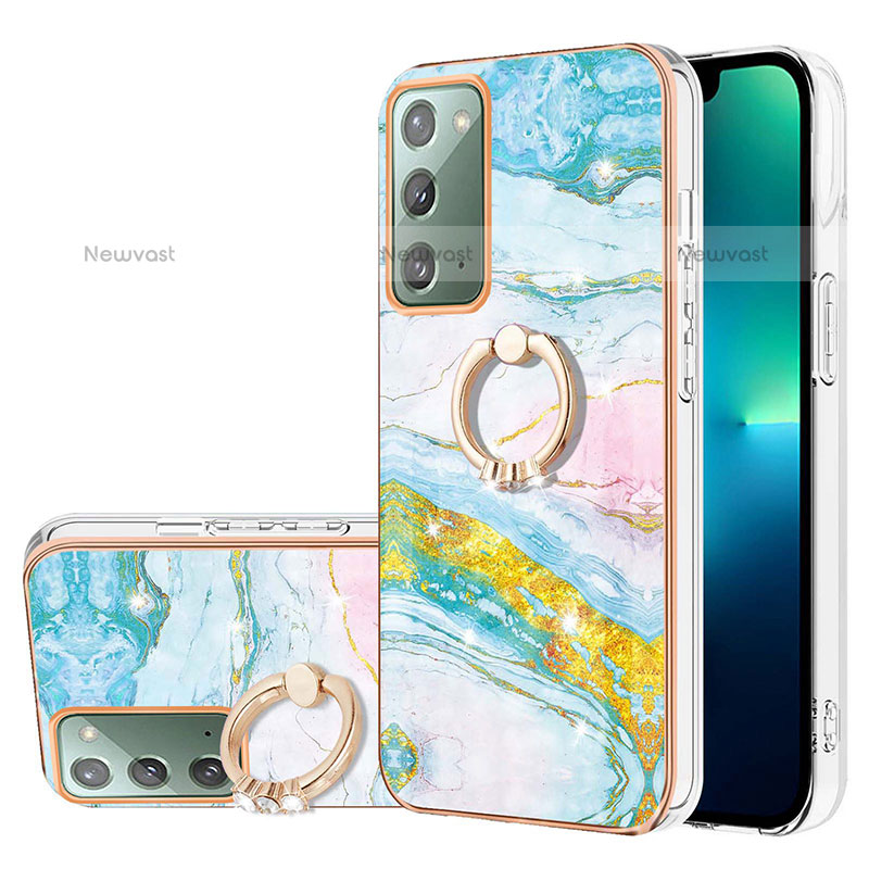 Silicone Candy Rubber Gel Fashionable Pattern Soft Case Cover with Finger Ring Stand Y05B for Samsung Galaxy Note 20 5G Colorful