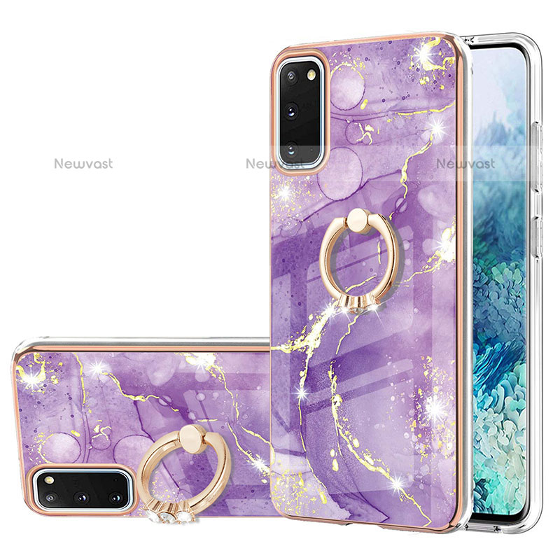 Silicone Candy Rubber Gel Fashionable Pattern Soft Case Cover with Finger Ring Stand Y05B for Samsung Galaxy S20 5G Purple