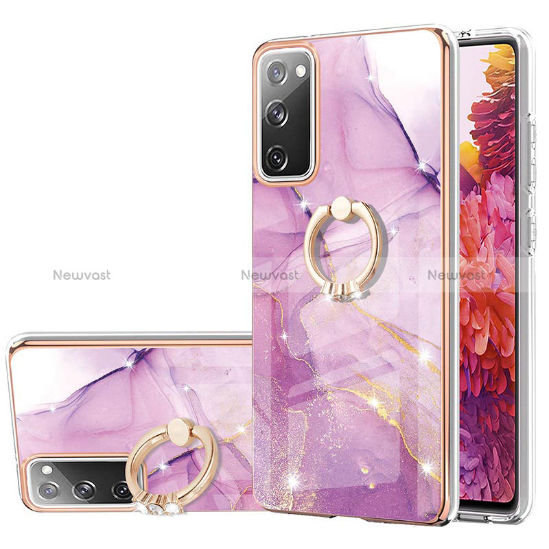 Silicone Candy Rubber Gel Fashionable Pattern Soft Case Cover with Finger Ring Stand Y05B for Samsung Galaxy S20 FE (2022) 5G Clove Purple