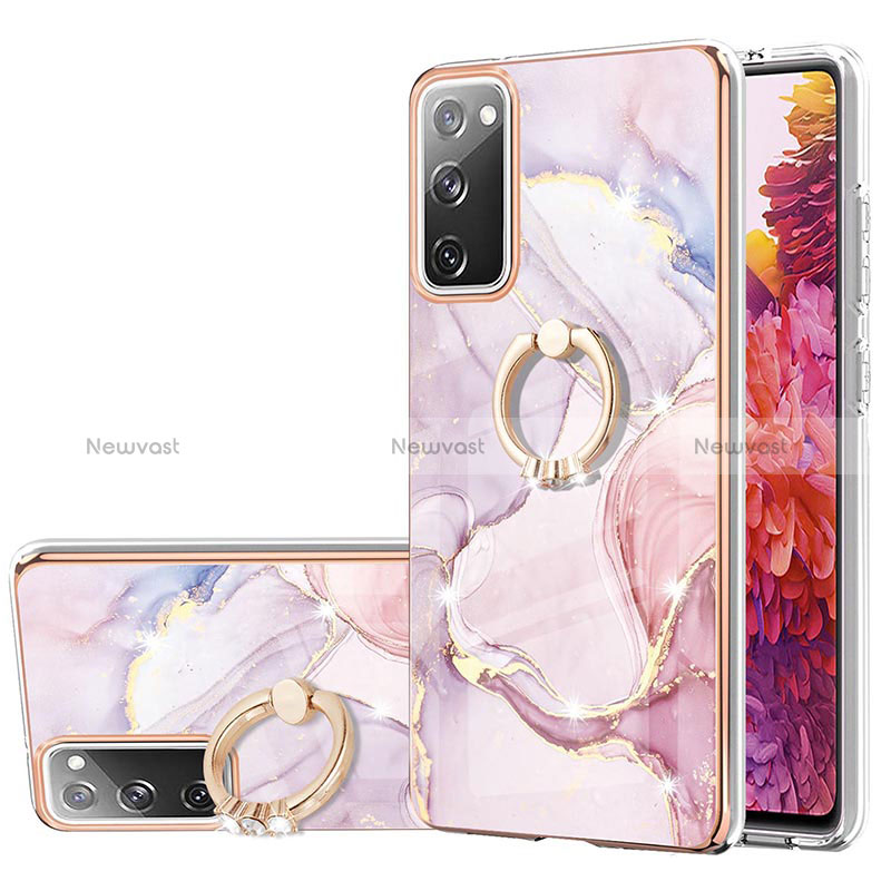 Silicone Candy Rubber Gel Fashionable Pattern Soft Case Cover with Finger Ring Stand Y05B for Samsung Galaxy S20 FE (2022) 5G Pink