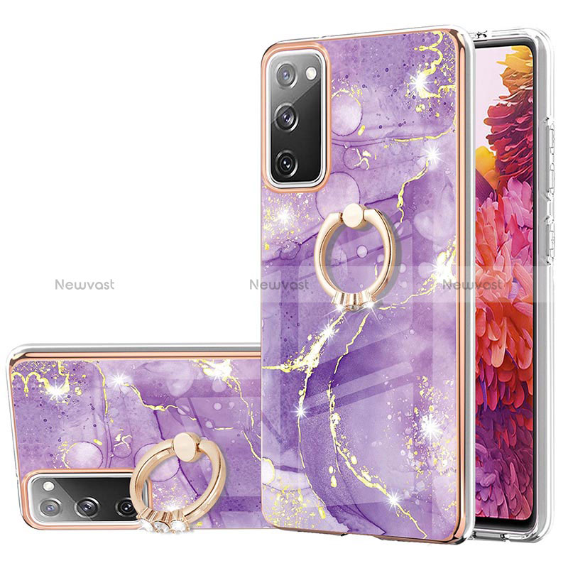 Silicone Candy Rubber Gel Fashionable Pattern Soft Case Cover with Finger Ring Stand Y05B for Samsung Galaxy S20 FE (2022) 5G Purple