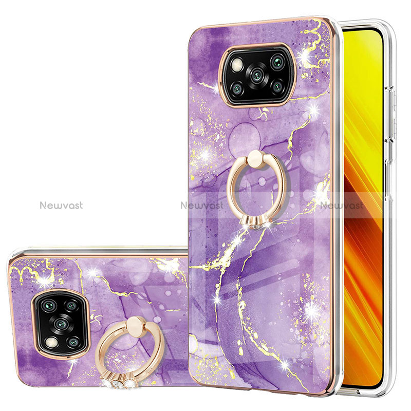 Silicone Candy Rubber Gel Fashionable Pattern Soft Case Cover with Finger Ring Stand Y05B for Xiaomi Poco X3 Pro Purple