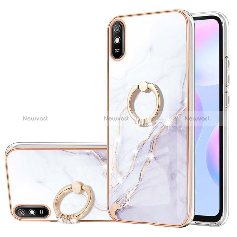 Silicone Candy Rubber Gel Fashionable Pattern Soft Case Cover with Finger Ring Stand Y05B for Xiaomi Redmi 9AT White