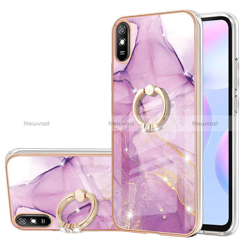 Silicone Candy Rubber Gel Fashionable Pattern Soft Case Cover with Finger Ring Stand Y05B for Xiaomi Redmi 9i Clove Purple