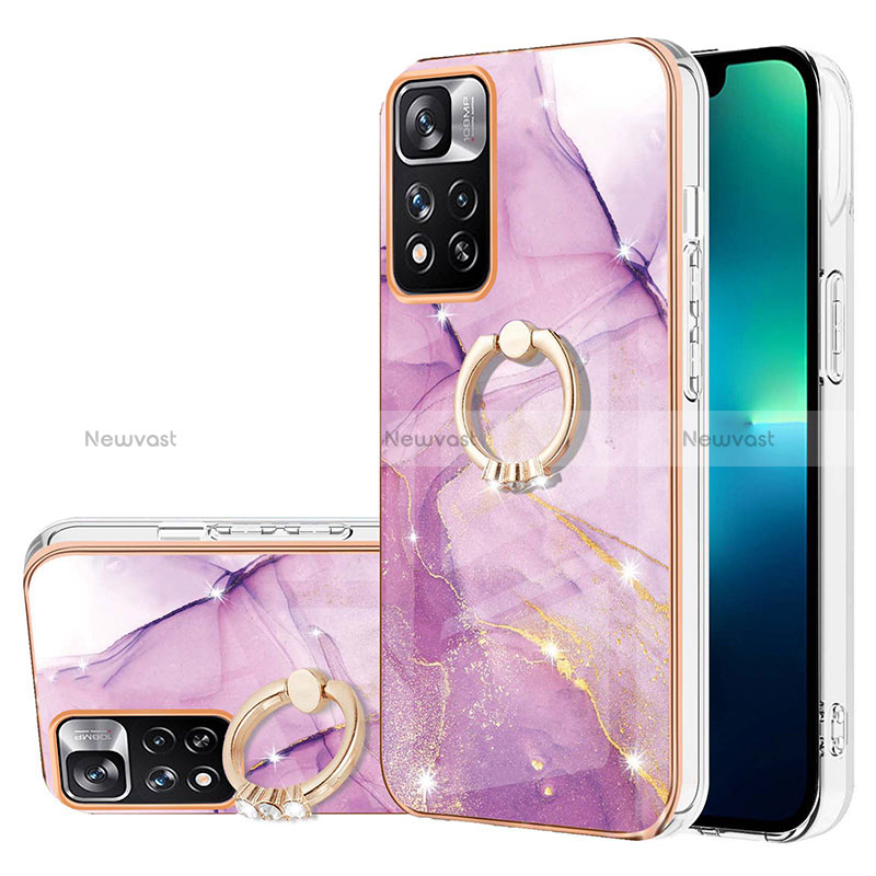 Silicone Candy Rubber Gel Fashionable Pattern Soft Case Cover with Finger Ring Stand Y05B for Xiaomi Redmi Note 11 Pro+ Plus 5G Clove Purple