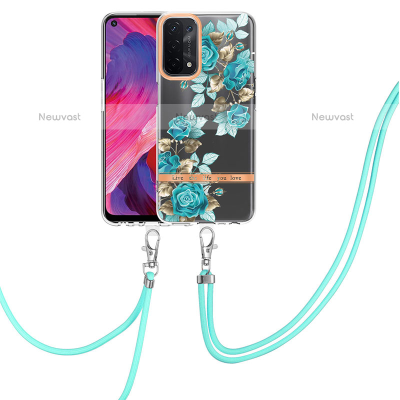 Silicone Candy Rubber Gel Fashionable Pattern Soft Case Cover with Finger Ring Stand Y06B for OnePlus Nord N200 5G Cyan