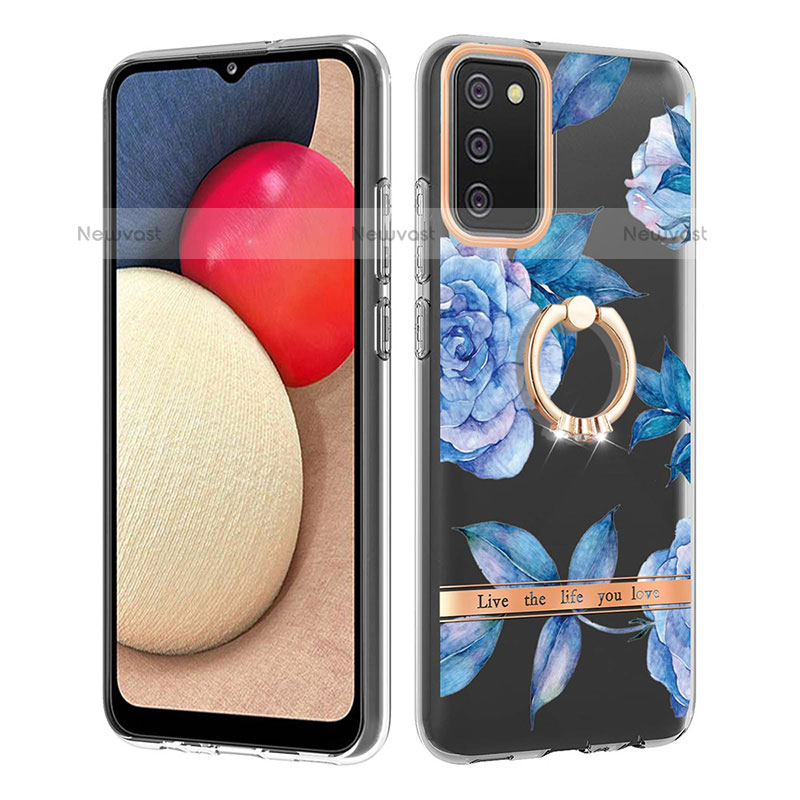Silicone Candy Rubber Gel Fashionable Pattern Soft Case Cover with Finger Ring Stand Y06B for Samsung Galaxy A02s