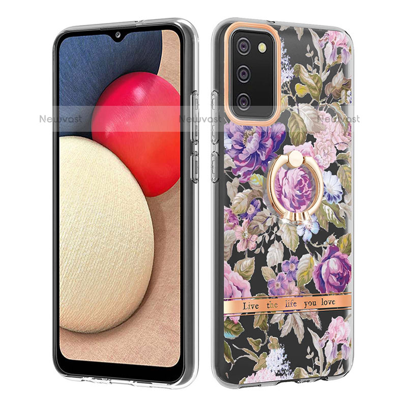 Silicone Candy Rubber Gel Fashionable Pattern Soft Case Cover with Finger Ring Stand Y06B for Samsung Galaxy A02s