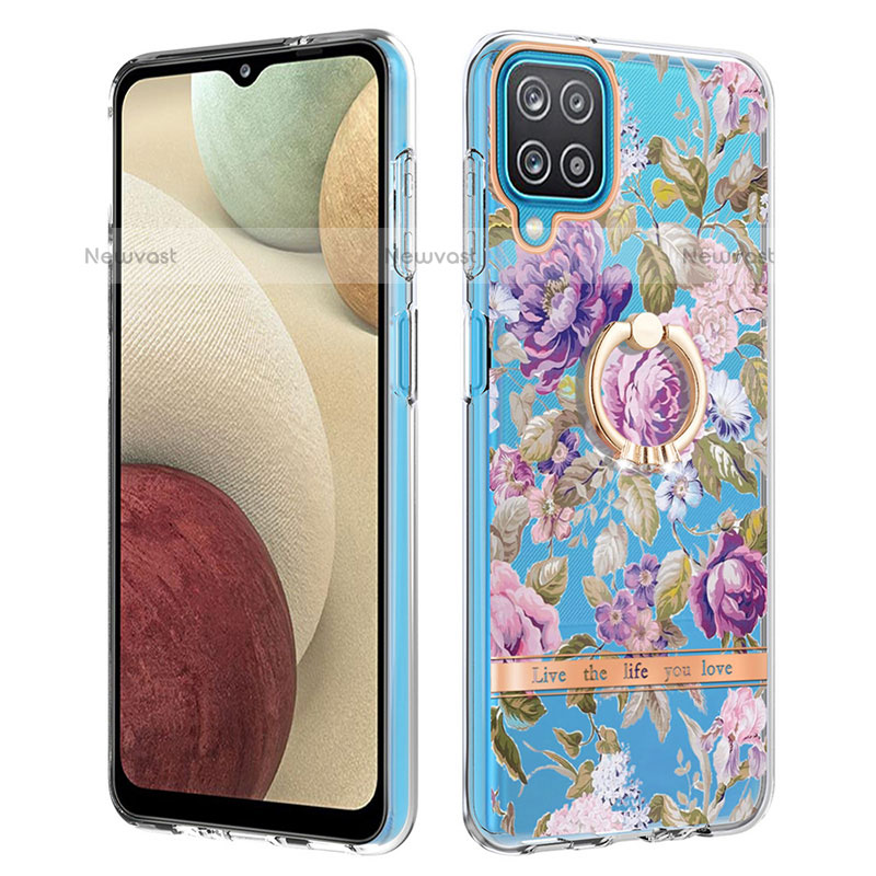 Silicone Candy Rubber Gel Fashionable Pattern Soft Case Cover with Finger Ring Stand Y06B for Samsung Galaxy A12