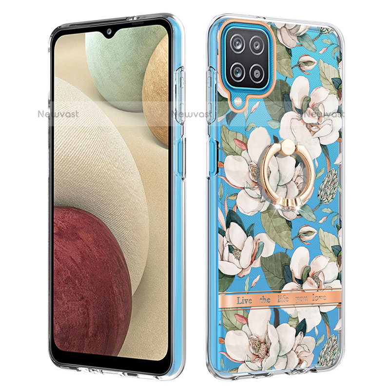 Silicone Candy Rubber Gel Fashionable Pattern Soft Case Cover with Finger Ring Stand Y06B for Samsung Galaxy A12