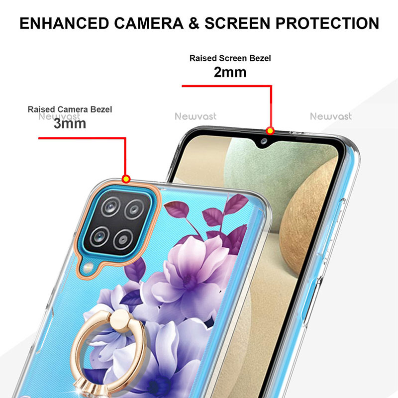 Silicone Candy Rubber Gel Fashionable Pattern Soft Case Cover with Finger Ring Stand Y06B for Samsung Galaxy A12