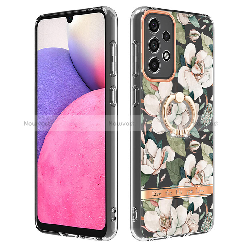 Silicone Candy Rubber Gel Fashionable Pattern Soft Case Cover with Finger Ring Stand Y06B for Samsung Galaxy A33 5G White