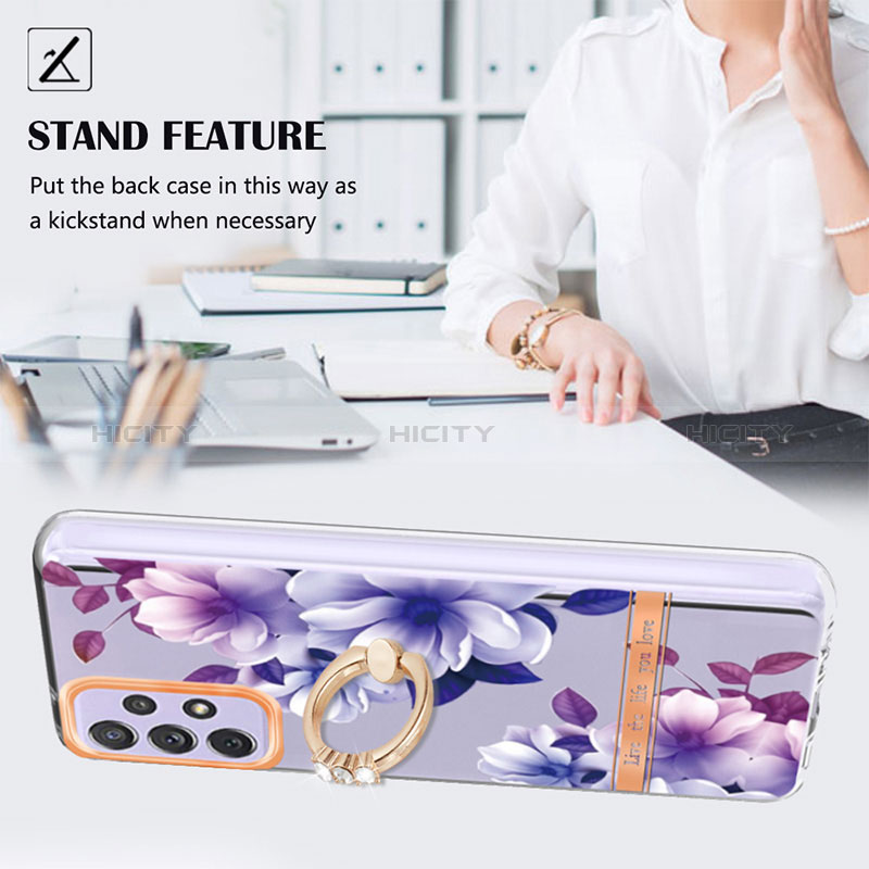 Silicone Candy Rubber Gel Fashionable Pattern Soft Case Cover with Finger Ring Stand Y06B for Samsung Galaxy A72 5G